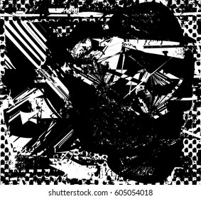 Background black and white abstract texture vector with  dark spots, nets, lines and drawing