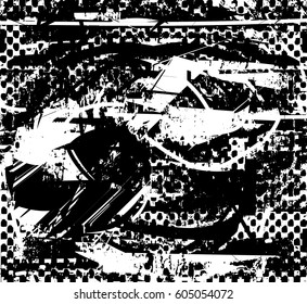 Background black and white abstract texture vector with  dark spots, nets, lines and drawing