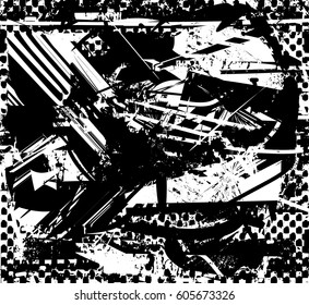 Background black and white abstract texture vector with  dark spots, nets, lines and drawing