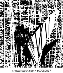 Background black and white abstract texture vector with  spots, nets, lines and drawing