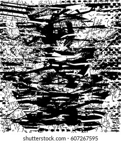 Background black and white abstract texture vector with  dark spots, nets, lines and drawing