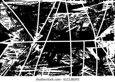 Background black and white abstract texture vector with  dark spots, pale nets, lines and drawing