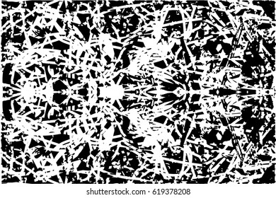 Background black and white abstract texture vector with  dark spots, nets, lines and scratches  