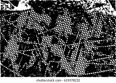 Background black and white abstract texture vector with  dark spots, nets, lines and scraches 