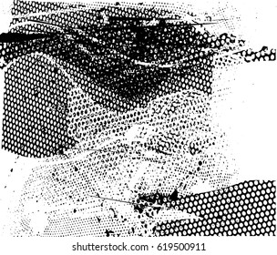 Background black and white abstract texture vector with  dark spots, nets, lines and scratches 