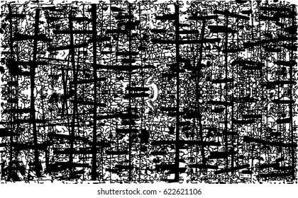 Background black and white abstract texture vector with  dark spots, nets, lines and scratches 