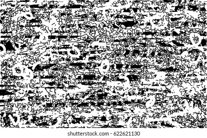 Background black and white abstract texture vector with  dark spots, nets, lines and scratches 