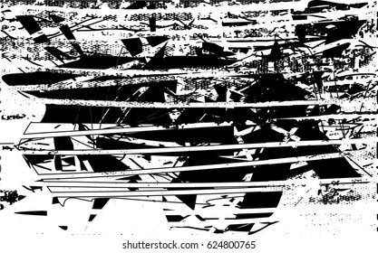 Background black and white abstract texture vector with  dark spots, nets, lines and scratches 