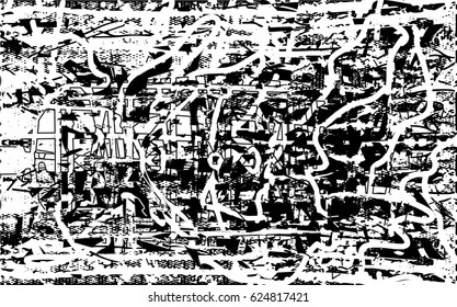 Background black and white abstract texture vector with  dark spots, nets, lines and scratches 