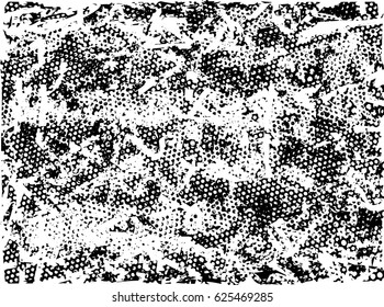 Background black and white abstract texture vector with  dark spots, nets, lines and scratches 