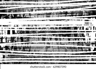 Background black and white abstract texture vector with  dark spots, nets, lines and scratches