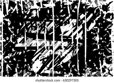 Background black and white abstract texture vector with  dark spots, nets, lines and scratches 