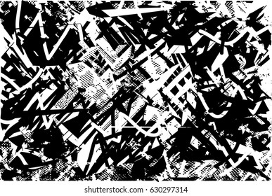 Background black and white abstract texture vector with  dark spots, nets, lines and scratches 