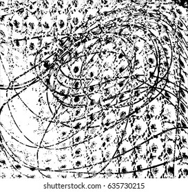 Background black and white abstract texture vector with  dark spots, nets, lines and scratches