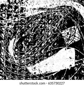 Background black and white abstract texture vector with  dark spots, nets, lines and scratches