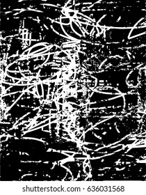 Background black and white abstract texture vector with  dark spots, nets, lines and scratches