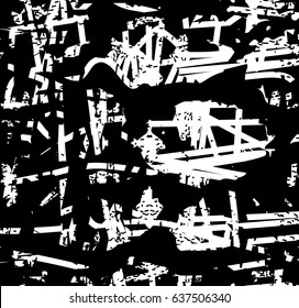 Background black and white abstract texture vector with  dark spots, nets, lines and scratches