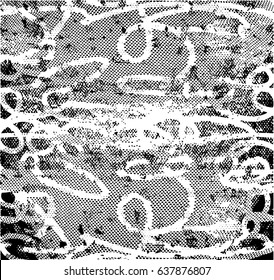 Background black and white abstract texture vector with  dark spots, nets, lines and scratches