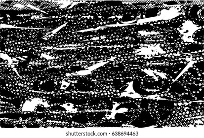 Background black and white abstract texture vector with  dark spots, nets, lines and scratches