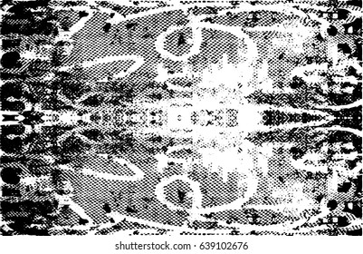 Background black and white abstract texture vector with  dark spots, nets, lines and scratches 