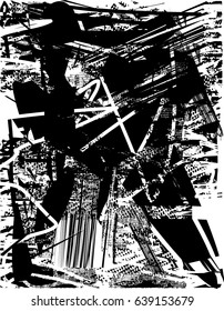 Background black and white abstract texture vector with  dark spots, nets, lines and scratches 