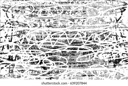 Background black and white abstract texture vector with  dark spots, nets, lines and scratches 