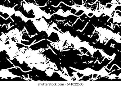 Background black and white abstract texture vector with  dark spots, nets, lines and scratches