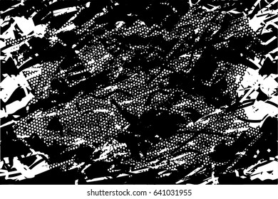 Background black and white abstract texture vector with  dark spots, nets, lines and scratches