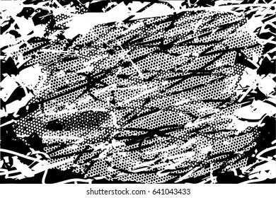 Background black and white abstract texture vector with  dark spots, nets, lines and scratches