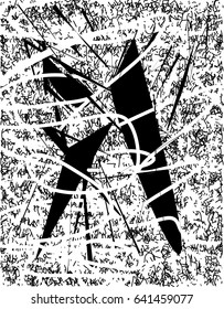 Background black and white abstract texture vector with  dark spots, nets, lines and scratches
