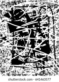 Background black and white abstract texture vector with  dark spots, nets, lines and scratches