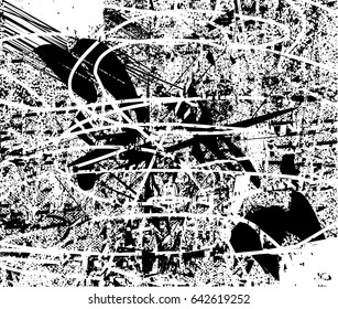 Background black and white abstract texture vector with  dark spots, nets, lines and scratches