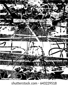 Background black and white abstract texture vector with  dark spots, nets, lines and scratches