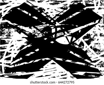 Background black and white abstract texture vector with  dark sign in form of letter X, nets, lines and scratches