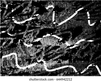 Background black and white abstract texture vector with  dark spots, nets, lines and scratches
