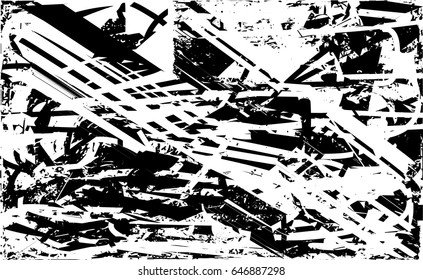 Background black and white abstract texture vector with  dark spots, nets, lines and scratches