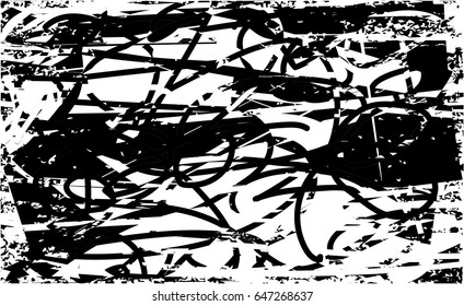 Background black and white abstract texture vector with  dark spots, nets, lines and scratches