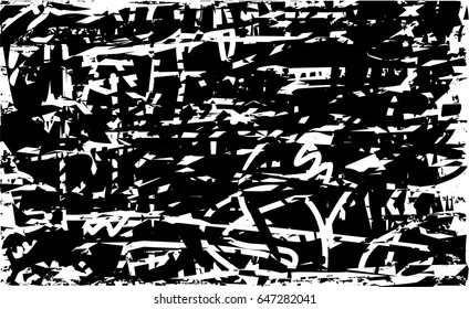 Background black and white abstract texture vector with  dark spots, nets, lines and scratches