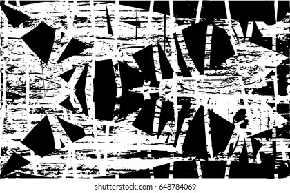 Background black and white abstract texture vector with  dark spots, nets, lines and scratches