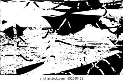Background black and white abstract texture vector with  dark spots, nets, lines and scratches