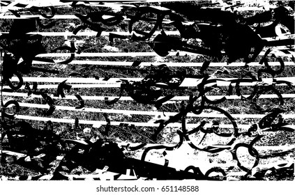 Background black and white abstract texture vector with  dark spots, nets, lines and scratches