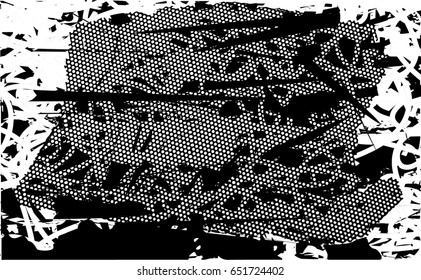 Background black and white abstract texture vector with  dark spots, nets, lines and scratches