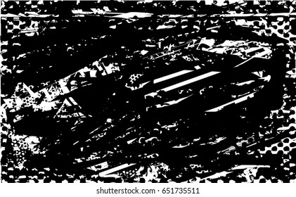 Background black and white abstract texture vector with  dark spots, nets, lines and scratches