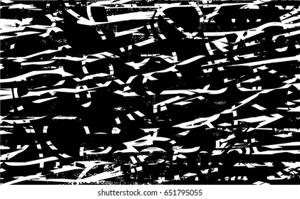 Background black and white abstract texture vector with  dark spots, nets, lines and scratches