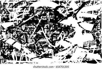 Background black and white abstract texture vector with  dark spots, nets, lines and scratches