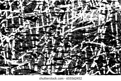 Background black and white abstract texture vector with  dark spots, pale nets, lines and drawing