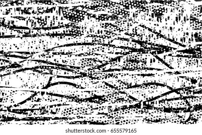 Background black and white abstract texture vector with  dark spots, pale nets, lines and drawing