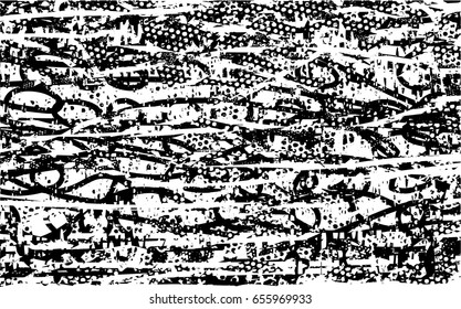 Background black and white abstract texture vector with  dark spots, pale nets, lines and drawing