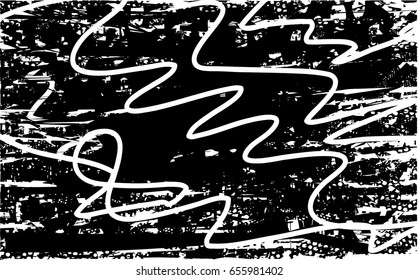 Background black and white abstract texture vector with  dark spots, pale nets, lines and drawing