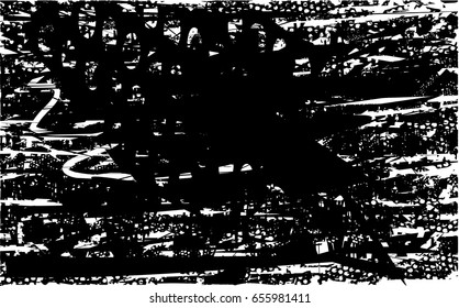 Background black and white abstract texture vector with  dark spots, pale nets, lines and drawing